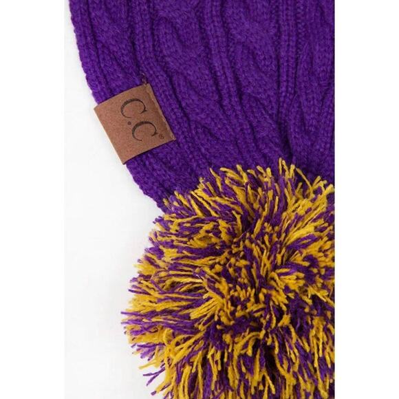 C. C Exclusives NWT College Game DayHigh School Purple Gold Pom Pom Scarf - Picture 5 of 5